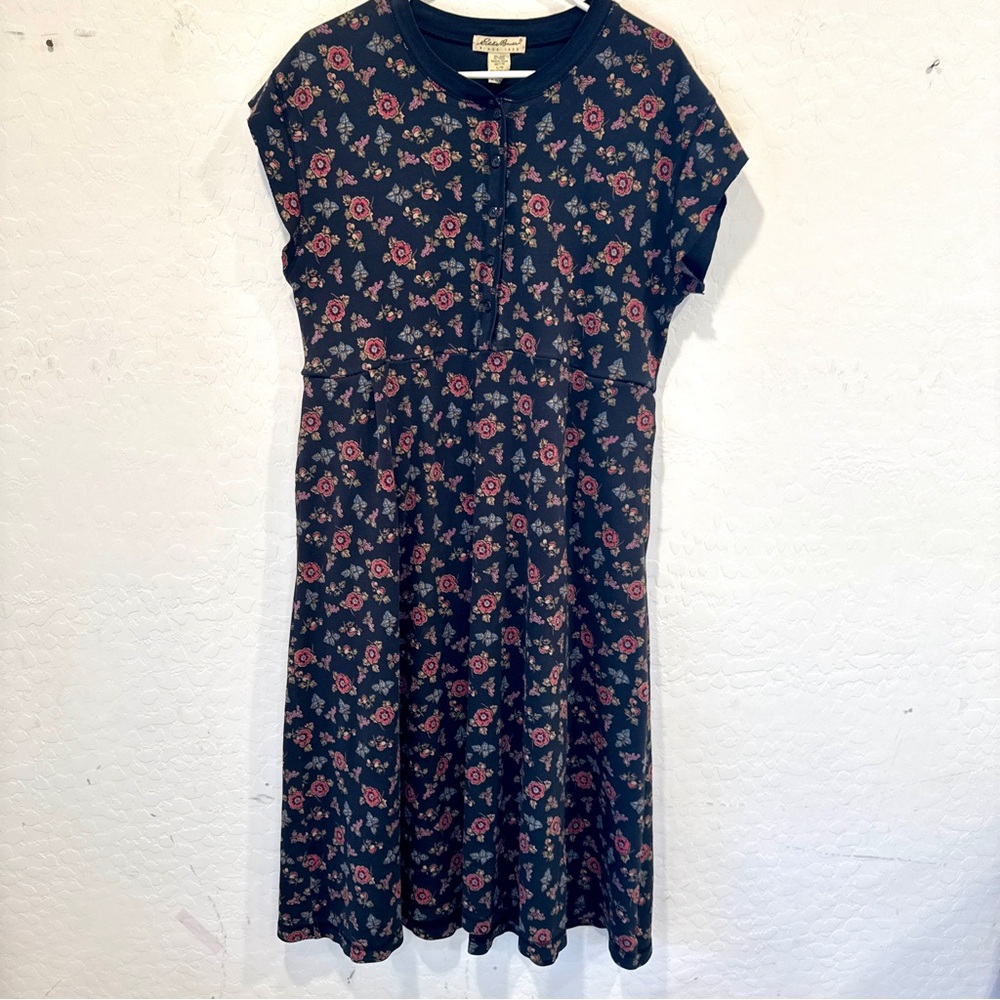 Eddie Bauer Floral Midi Dress Womens Petite Large Cotton Cottagecore Grandmacore